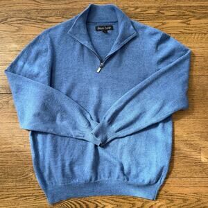 Kenneth Roberts 100% Wool Blue Quarter Zip Sweater Size Large